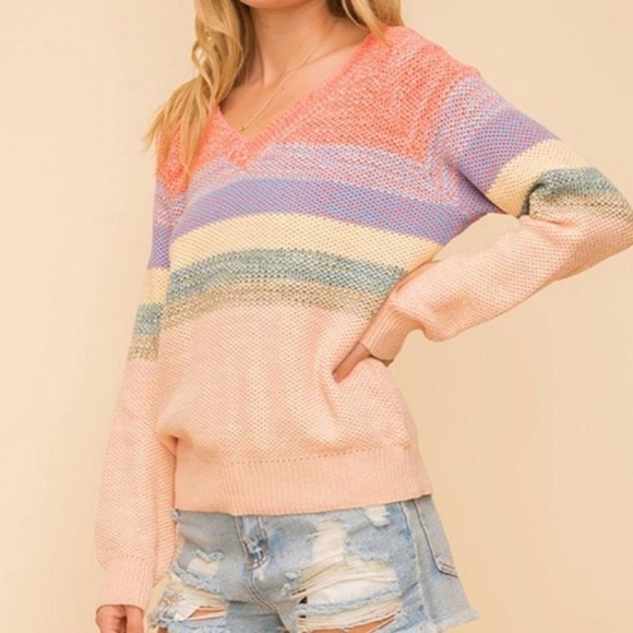 Hem & Thread Colorblock Stripe Pullover Sweater - Picture 2 of 11